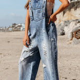 Distressed Capri Denim Overalls