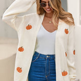Pumpkin Patterned Knit Cardigan