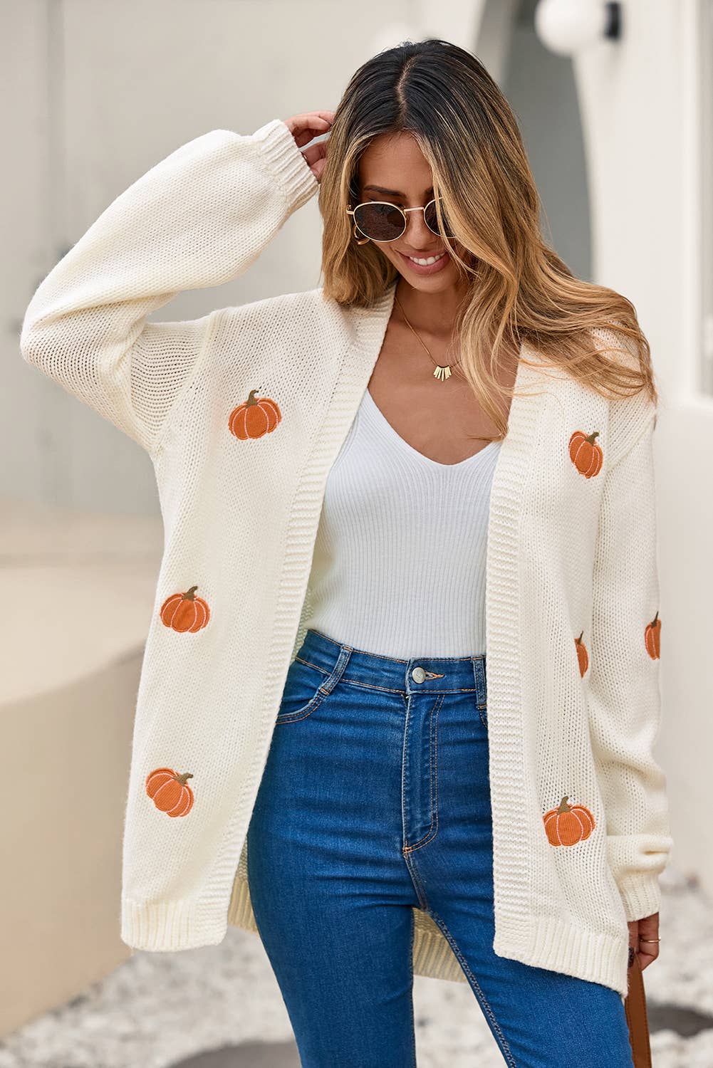 Pumpkin Patterned Knit Cardigan