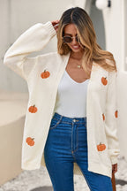 Pumpkin Patterned Knit Cardigan