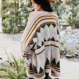 Boho Faux Fur Ruana Wrap with Cozy Pockets - Tribal Cardigan