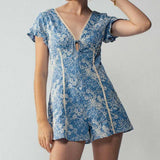 Embroidered Flutter Sleeve Romper