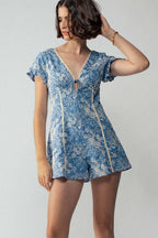 Embroidered Flutter Sleeve Romper