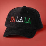 Multicolor Embroidered "Fa La La" Corduroy Hat
