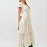 Floral Lace Smocked Bodice Maxi Dress