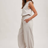 Drawstring Waist Sleeveless Jumpsuit