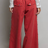 Low Rise Eyelet Studded Wide Leg Street Pants
