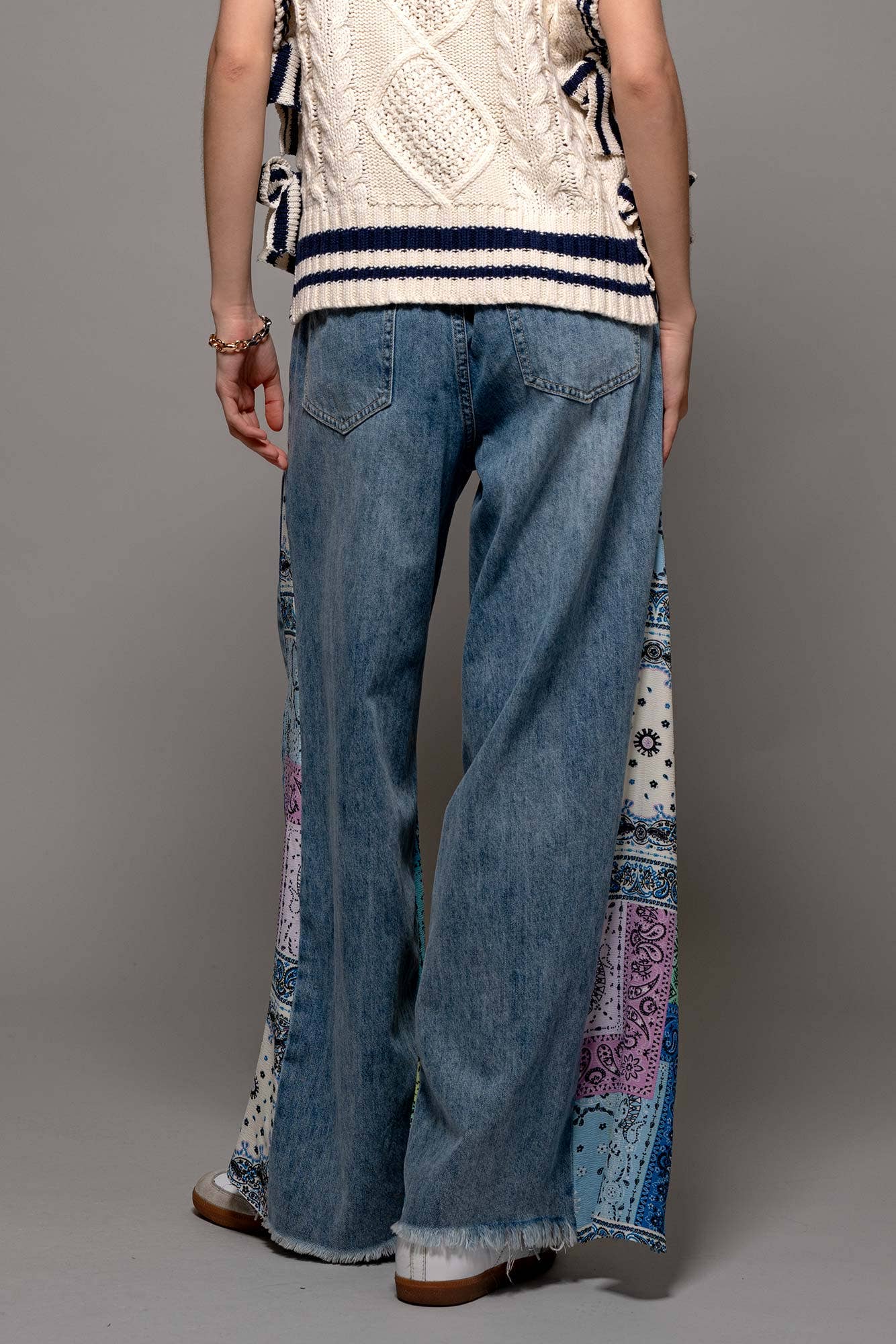 Paisley Bandana Print Wide-Leg Denim Jeans