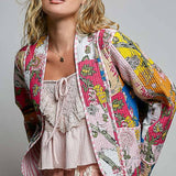 Lightweight Contrast Trim Quilted Kimono Jacket
