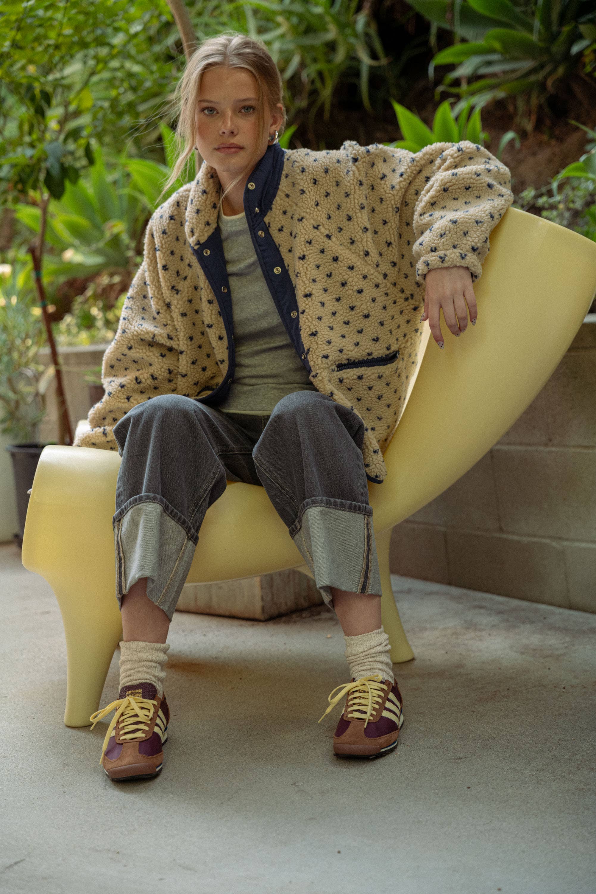 Button Front Polka Dot Sherpa Jacket