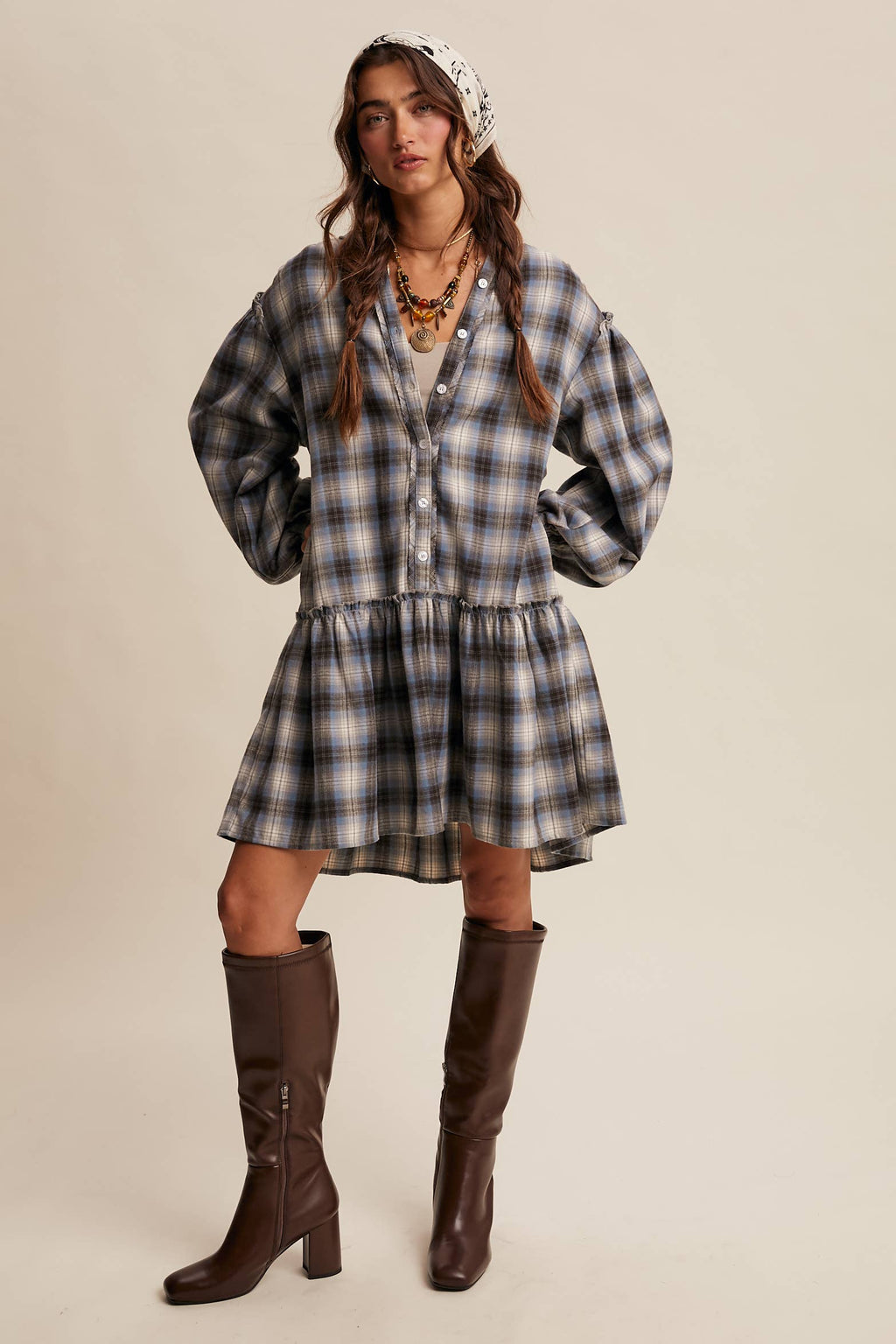 Plaid Drop-Waist Mini Dress