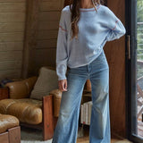 Thick Stitch Detail Blue Sweater