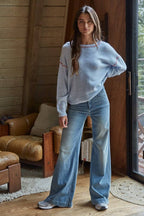 Thick Stitch Detail Blue Sweater