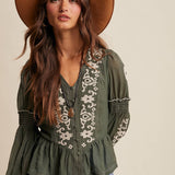 Embroidered Peplum Blouse