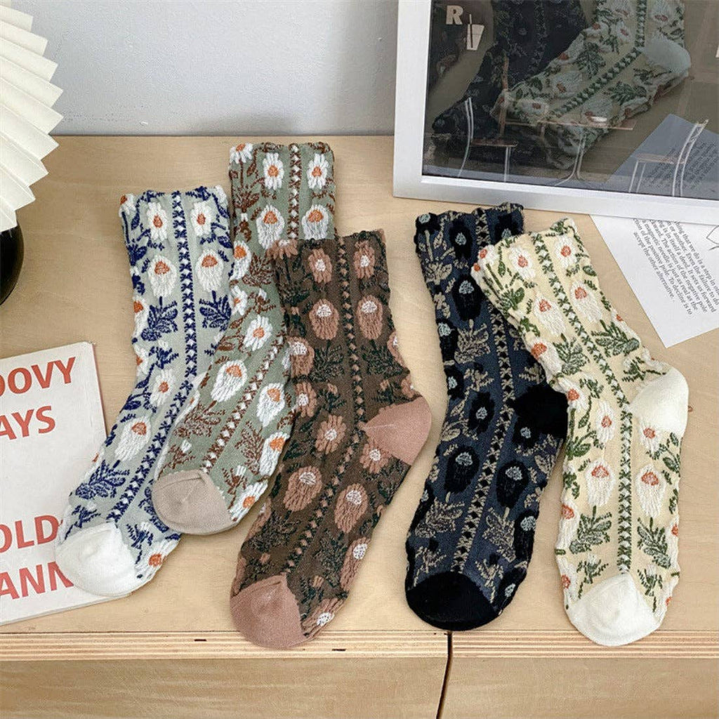 Vintage Embossed Floral Socks