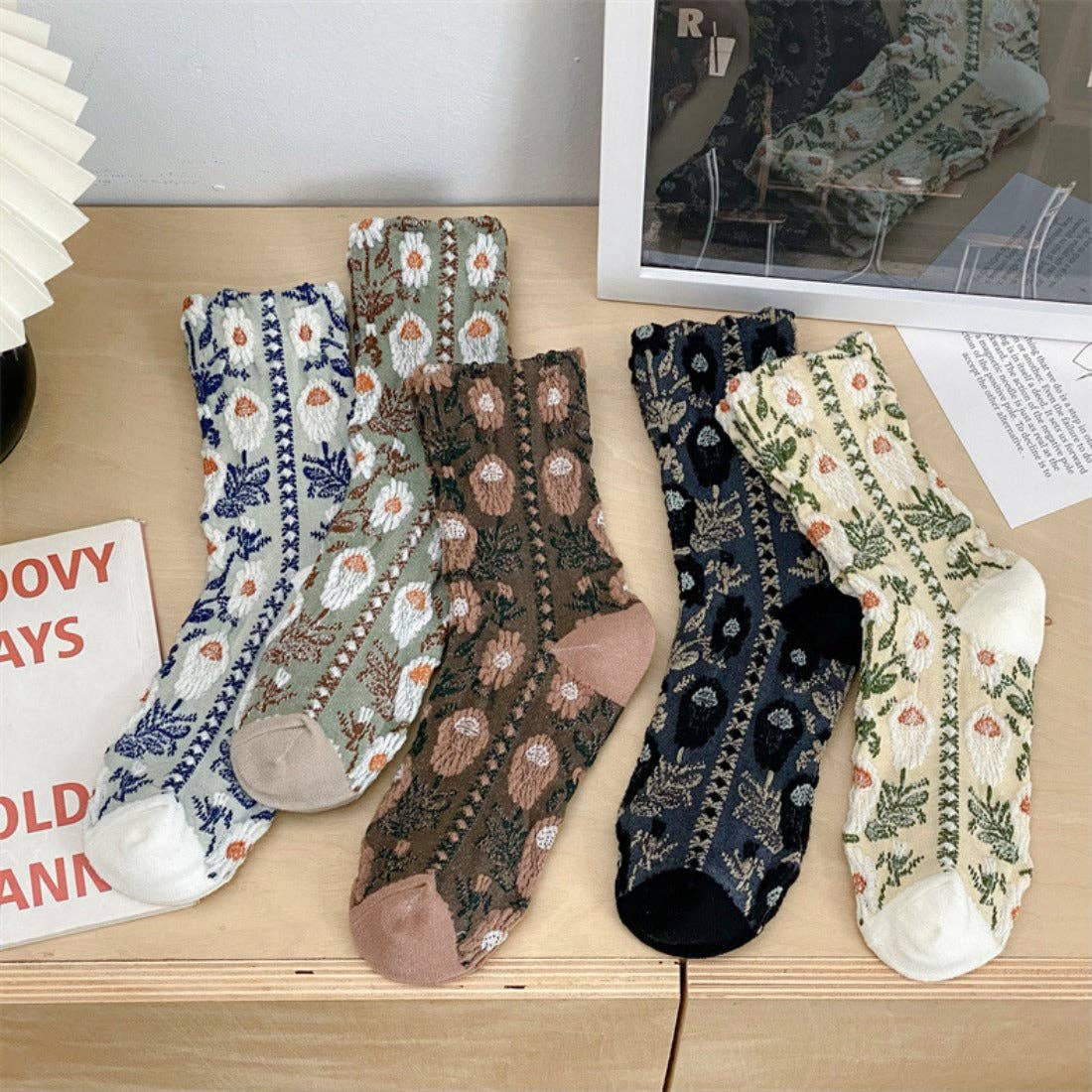 Vintage Embossed Floral Socks