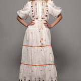 Embroidered Balloon Sleeve Midi Dress