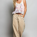 Low Rise Eyelet Studded Wide Leg Street Pants