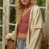 Cable Knit Hooded Sweater Jacket