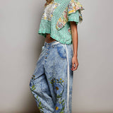 Vintage Floral Artisan Embroidered Twill Jogger Pants