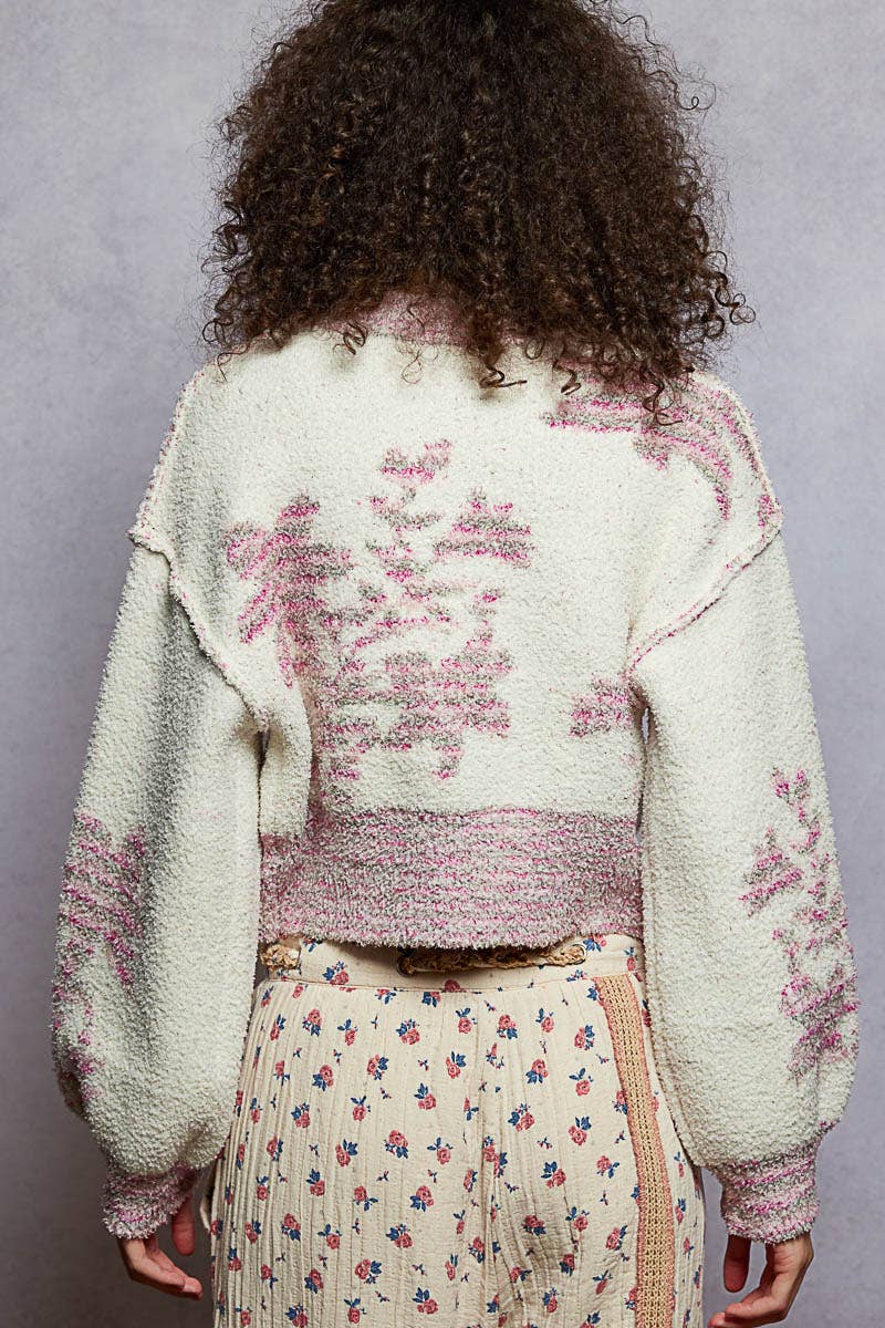 Mock Neck Lime & Cream Cropped Sweater