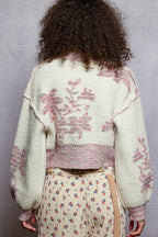 Mock Neck Lime & Cream Cropped Sweater