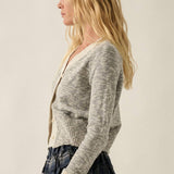 Marled Knit Button-Front V-Neck Raglan-Sleeve Cardigan