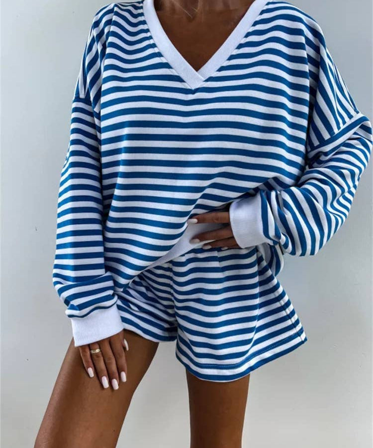 Striped Oversized Sweatshirt & Shorts Set