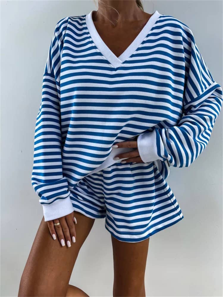 Striped Oversized Sweatshirt & Shorts Set
