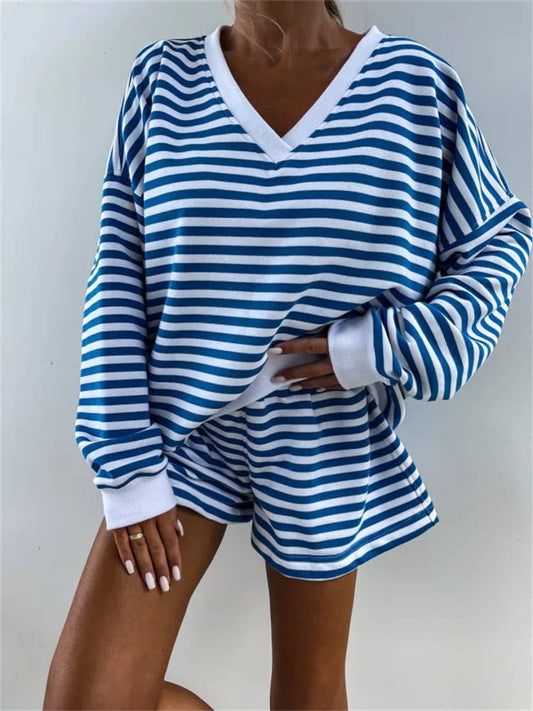 Striped Oversized Sweatshirt & Shorts Set