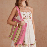 Embroidered Palm & Floral Scalloped Babydoll Mini Dress