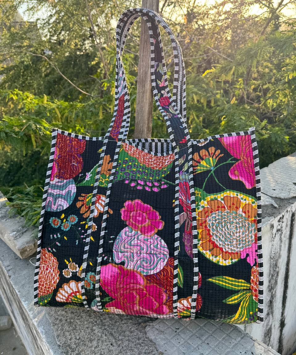 Tropical Print Cotton Tote Bag