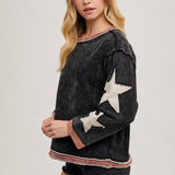 Star Sleeved Washed Knit Pullover
