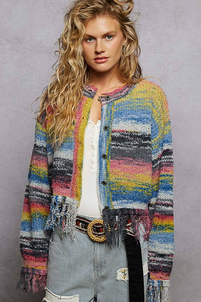 Textured Striped Sweater Cardigan