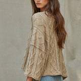 Quarter Sleeve Loose Cable Knit Sweater