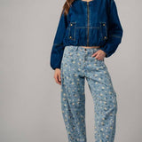 Floral Print Relaxed Fit Denim Pants