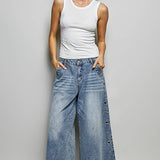 Low Rise Eyelet Studded Wide Leg Street Pants