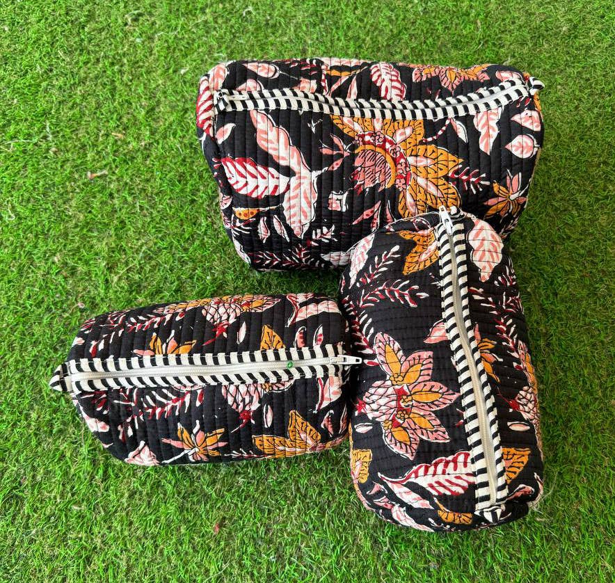 Large Floral Print Quilted Makeup bag