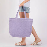Solid Crochet Straw Tote Bag
