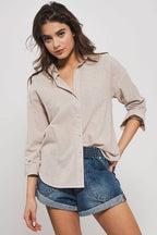 Pinstripe Cotton Blend Button Down Shirt