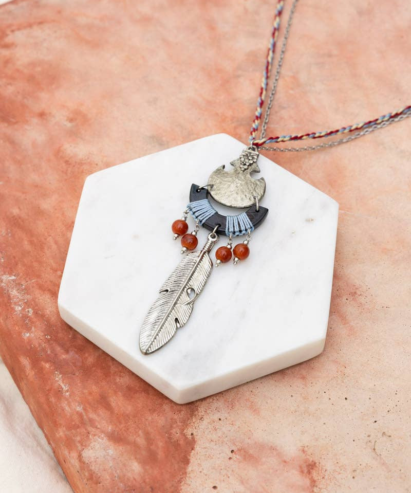 Vintage Tribal Thread & Silver Feather Necklace 🪶