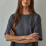 L8688 | Knit Cotton Crew Neck Drop Shoulder Short Sleeve Top