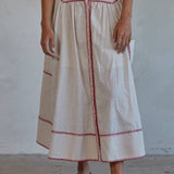 Woven Cotton Embroidered Flare Midi Skirt