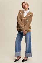 Floral Embroidered Knit Sweater