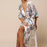 Printed Front Twist Plunging Maxi Dress