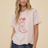Western Boots Embroidered Contrast Stitch Tee - RTK1112