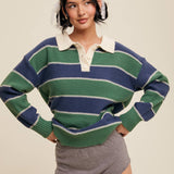 Striped Knit Polo Sweater
