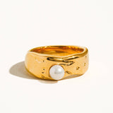 Pave 18K Gold Non-Tarnish Pearl Band Ring