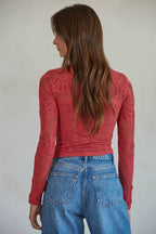 Seamless Jacquard Mock Neck Long Sleeve Top