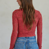 Knit Seamless Jacquard Mock Neck Long Sleeve
